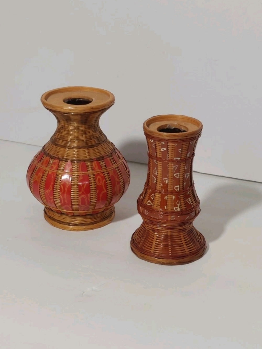 Handcrafted Woven Brown and Red Decorative Vases - Set of 2